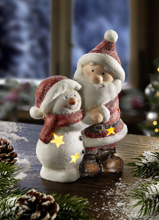 - Beleuchteter Weihnachts- und Schneemann aus Keramik, in Farbe WEISS-ROT