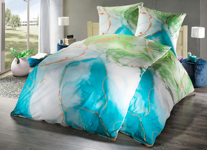 Bettwäschegarnituren - Soft-Renforcé Bettwäsche-Garnitur von Florella, in Größe 111 (40x80 cm + 135x200 cm) bis 115 (80x80 cm + 155x220 cm), in Farbe JADE Ansicht 1