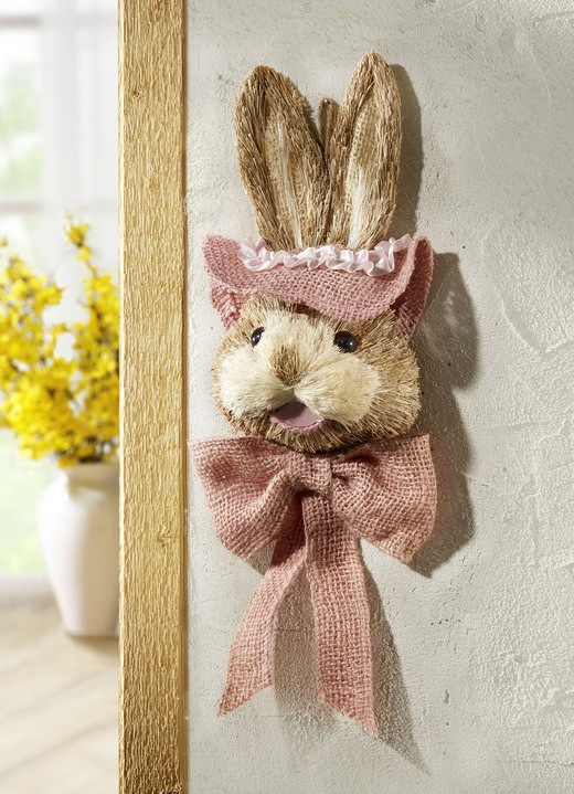 Ostern - Hasenkopf aus Stroh, Jute und Kunstmaterial, in Farbe ROSA Ansicht 1