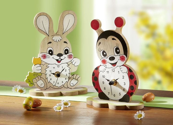 Ostern - Batteriebetriebene Tischuhr aus Holz, in Farbe NATUR, in Ausführung Tischuhr Osterhase Ansicht 1