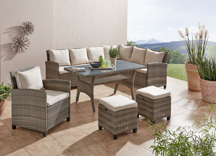 Garten - Lounge-Set Flair aus hochwertigen Materialien, in Farbe BEIGE, in Ausführung Lounge-Set mit grauer Glasplatte Ansicht 1