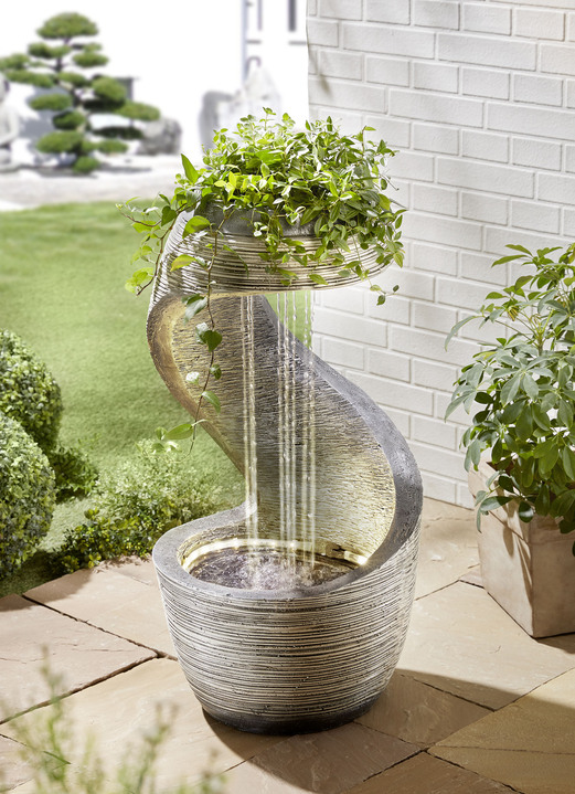 Gartendekoration - Brunnen mit integriertem Regenfall, in Farbe BEIGE-GRAU