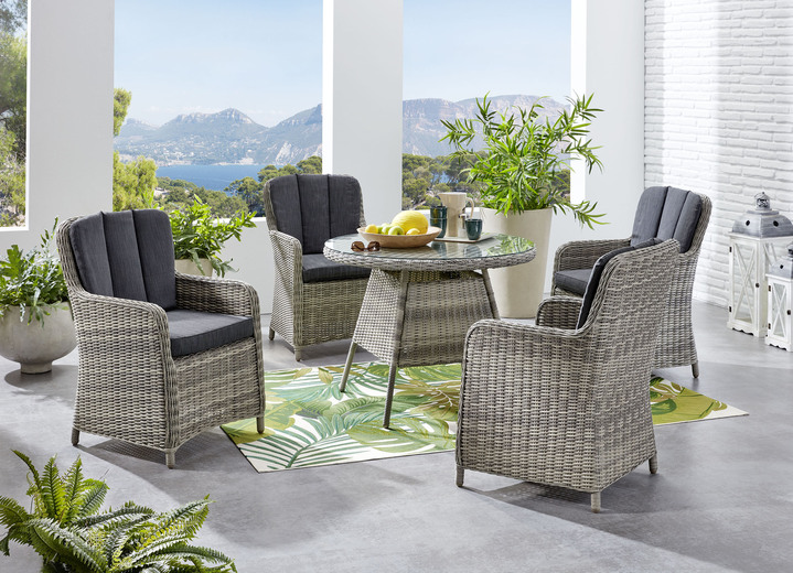 Garten - Gartenmöbel-Serie mit witterungsbeständigem Halbrundgeflecht, in Farbe GRAU, in Ausführung Tisch
