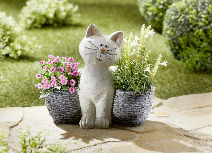 Blumentöpfe & Pflanzgefäße - Pflanztopf Katze aus Polyresin, in Farbe GRAU