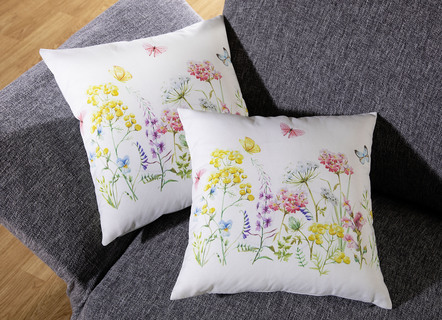 Kissenbezüge mit Blumenwiesen-Motiven, 2er-Set