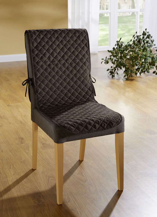 Sessel- & Sofaüberwürfe - Stuhlhusse mit Taschen und Bandeinfassung, in Farbe BRAUN Ansicht 1