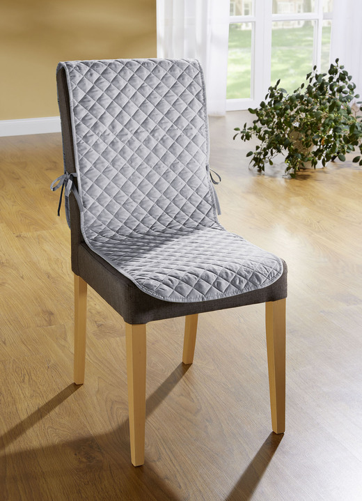 Sessel- & Sofaüberwürfe - Stuhlhusse mit Taschen und Bandeinfassung, in Farbe GRAU Ansicht 1