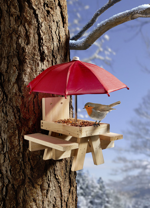 Winterlicher Garten - Vogel-Picknick-Bank, in Farbe BRAUN-ROT