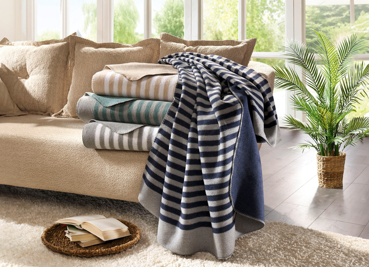 Decken - Gestreifte Schlafdecke von Biberna, in Farbe BLAU