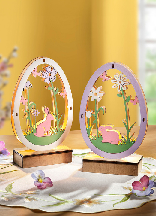 Ostern - Beleuchtetes Osterei, 2er-Set, batteriebetrieben, in Farbe BUNT