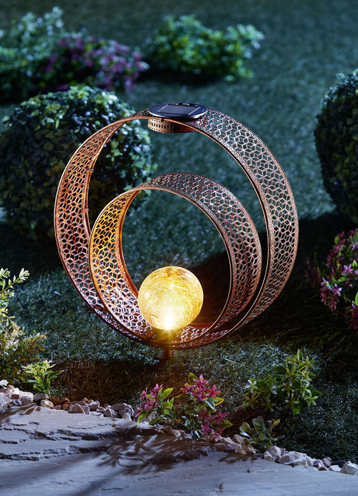 Gartenbeleuchtung - Solarleuchte aus Metall in Rostoptik mit Glaskugel, in Farbe ROST
