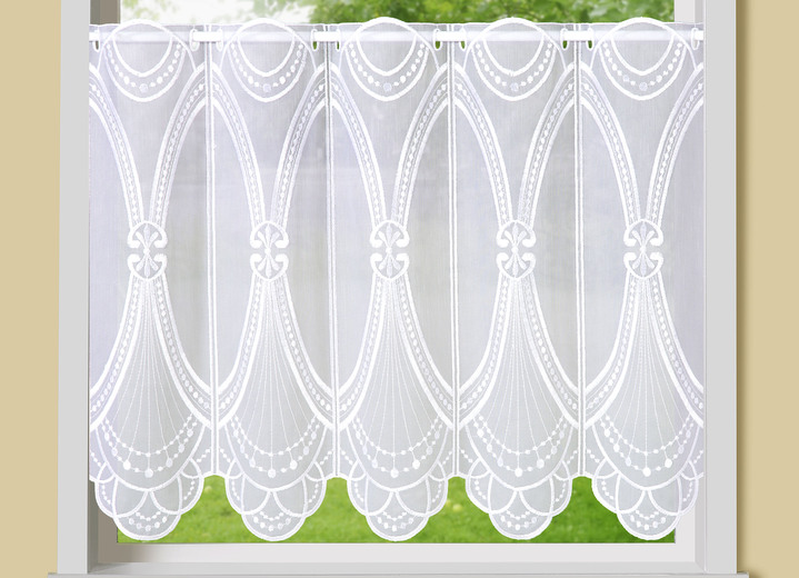 Kurzgardinen - Kurzstore Gatsby mit echter Stickerei, in Größe 784 (45x 90 cm) bis 859 (60x155 cm), in Farbe WEISS-WEISS Ansicht 1