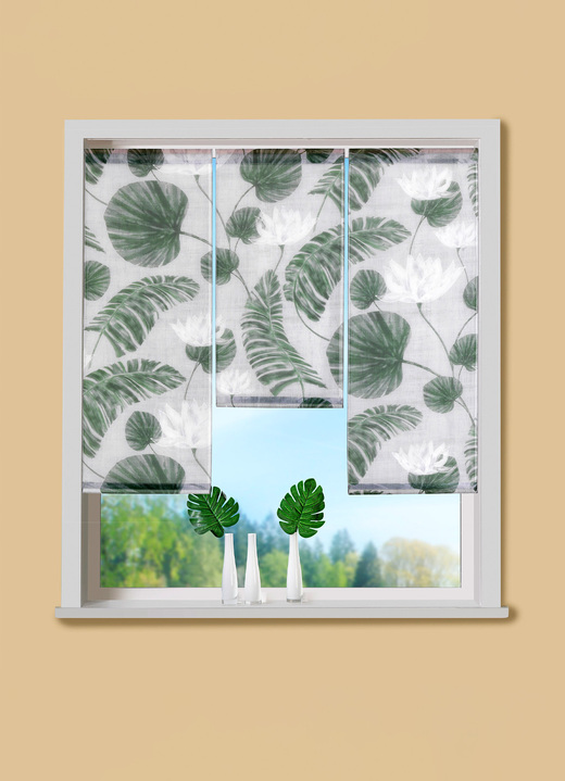 Kurzgardinen - Fensterbehang Blätter, 3-teilig, in Farbe WEISS-GRÜN