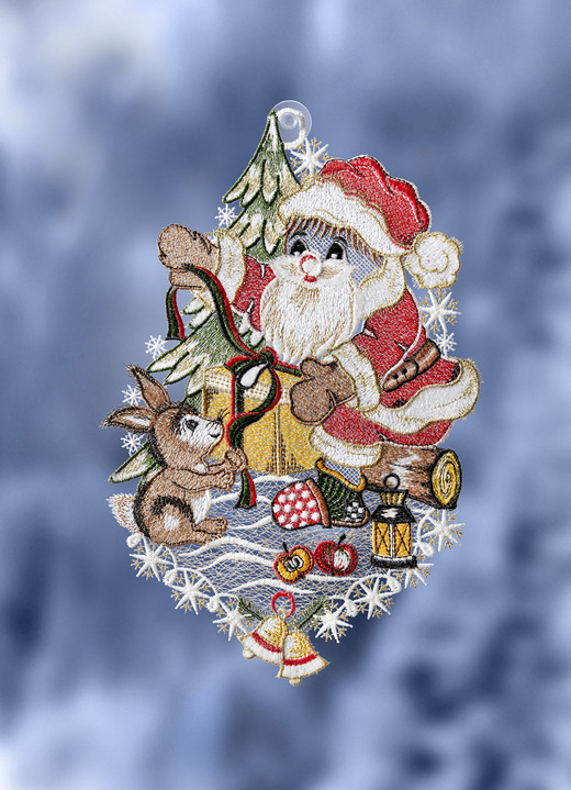 Fensterbilder - Fensterbild Weihnachtsmann mit Hase, in Farbe MULTICOLOR