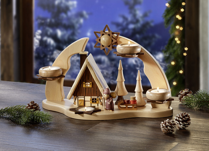 Weihnachten - Teelichthalter aus dem Erzgebirge, in Farbe NATUR Ansicht 1