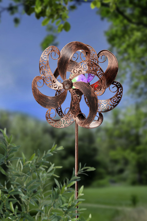 Gartenbeleuchtung - Doppel-Windrad aus Metall, in Farbe BRONZE