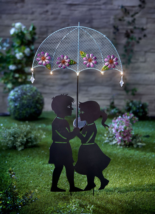 Gartenbeleuchtung - Kinderpaar mit Solarschirm, in Farbe SCHWARZ