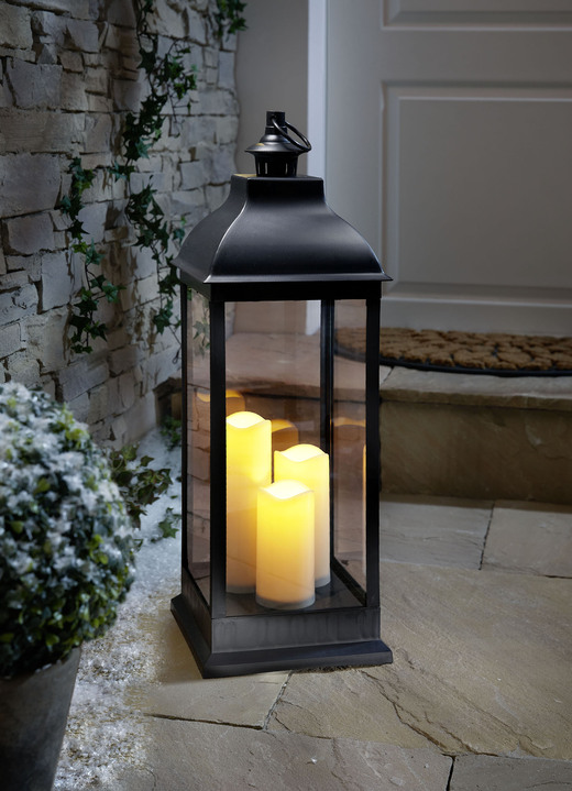 Weihnachten - Laterne mit 3 LED-Kerzen, 70cm, in Farbe SCHWARZ