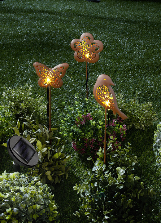 Gartenbeleuchtung - Solar-Gartenstecker aus Metall, 3er-Set, in Farbe BRAUN