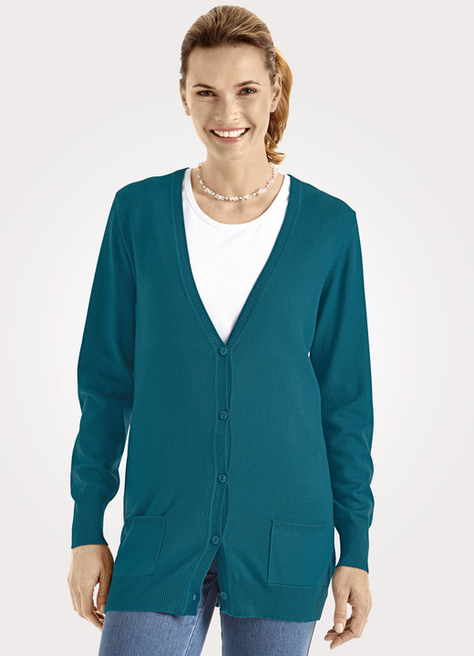 Basics - Strickjacke mit Modal-Anteil, in Größe 038 bis 052, in Farbe PETROL Ansicht 1
