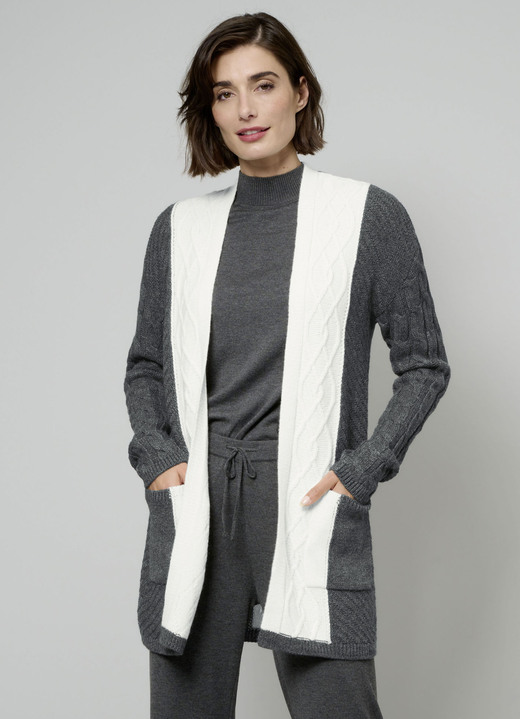 Strickjacken - Strickjacke in Strukturmix, in Größe 038 bis 052, in Farbe ANTHRAZIT-NATUR Ansicht 1