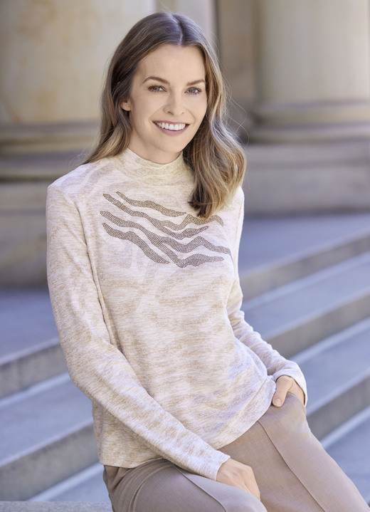 Langarm - Shirt mit rückwärtigem Reißverschluss, in Größe 036 bis 052, in Farbe BEIGE
