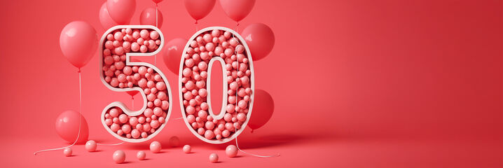 Rote 50 mit roten Luftballons