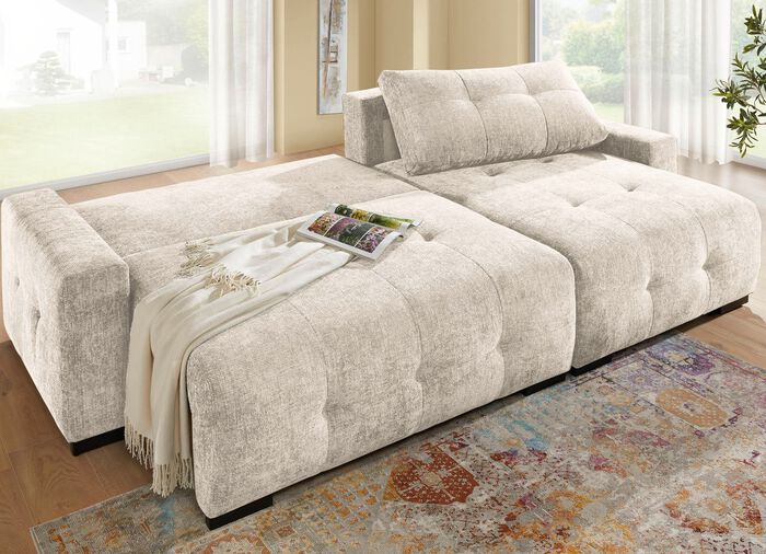 Frei im Raum aufstellbare Polsterecke mit Bettfunktion CREME