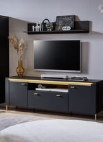 TV-Longboard mit LED-Beleuchtung und Wandregal SCHWARZ-GOLD