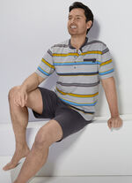 Shorty mit Knopfleiste, aufgesetzter Brusttasche und Ringeldessin 