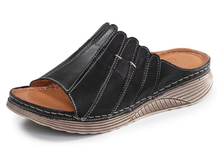 Gemini, stilvolle Damen-Pantoletten, Weite G, aus Leder SCHWARZ