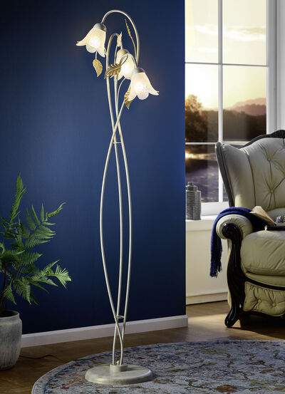 Stehleuchte aus Metall mit Glasschirmen 