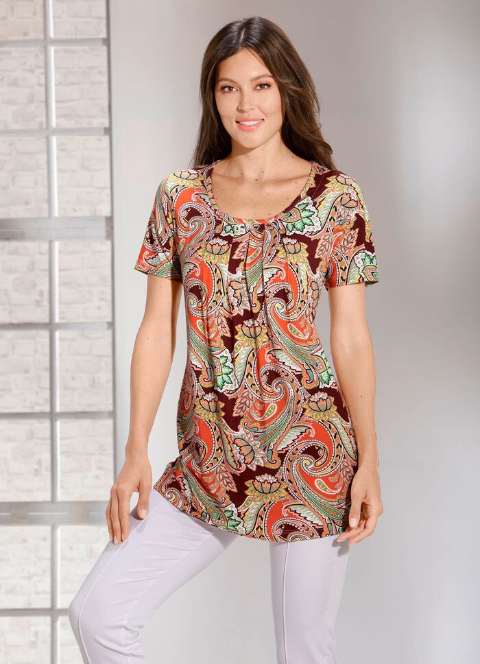 Allover gemustertes Longshirt  BRAUN-ECRU