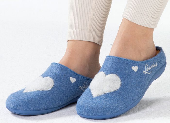 Laurina, klassische Damen-Hausschuhe, mit herausnehmbarem Fu&szlig;bett KORNBLAU