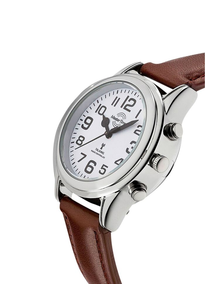 Funk-Damenuhr mit Lederband und sprechender Zeitansage 