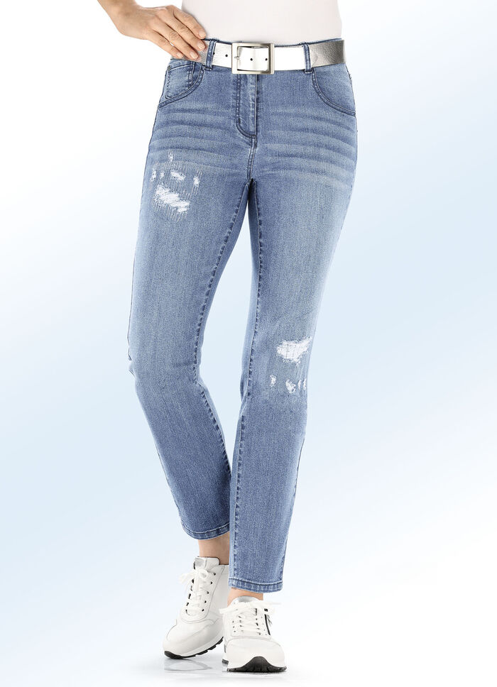 Jeans mit aufwendig gearbeiteten Destroyed-Effekten HELLBLAU