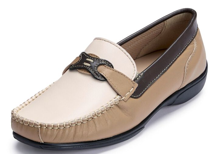 ELENA EDEN Slipper mit dekorativer Spange BRAUN-BEIGE
