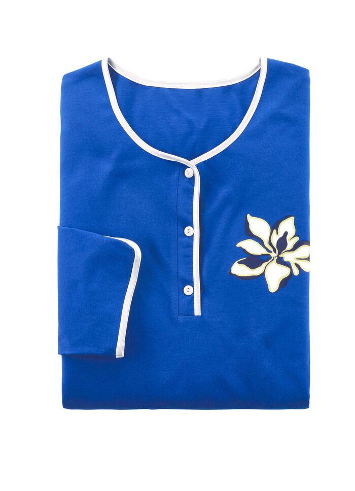 Zweierpack Nachthemden, uni und allover dessiniert mit Knopfleiste 