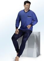 Schlafanzug mit V-Ausschnitt, Brusttasche und B&uuml;ndchen&auml;rmeln 