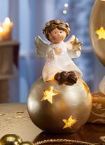 Beleuchteter Engel aus Keramik WEISS-GOLD
