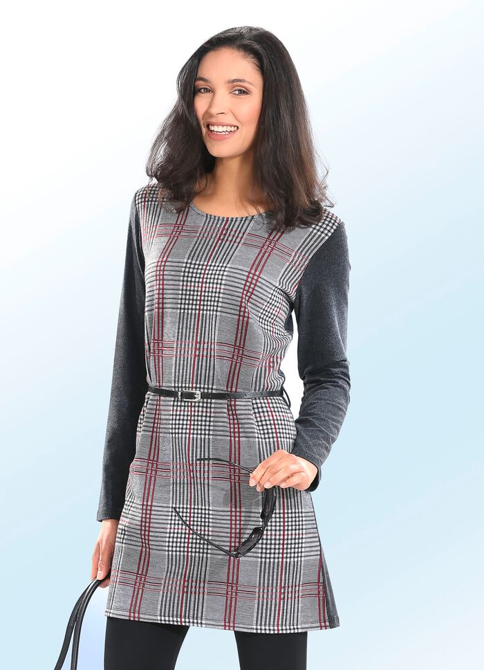 Tunika mit Karo-Dessin im Vorderteil 