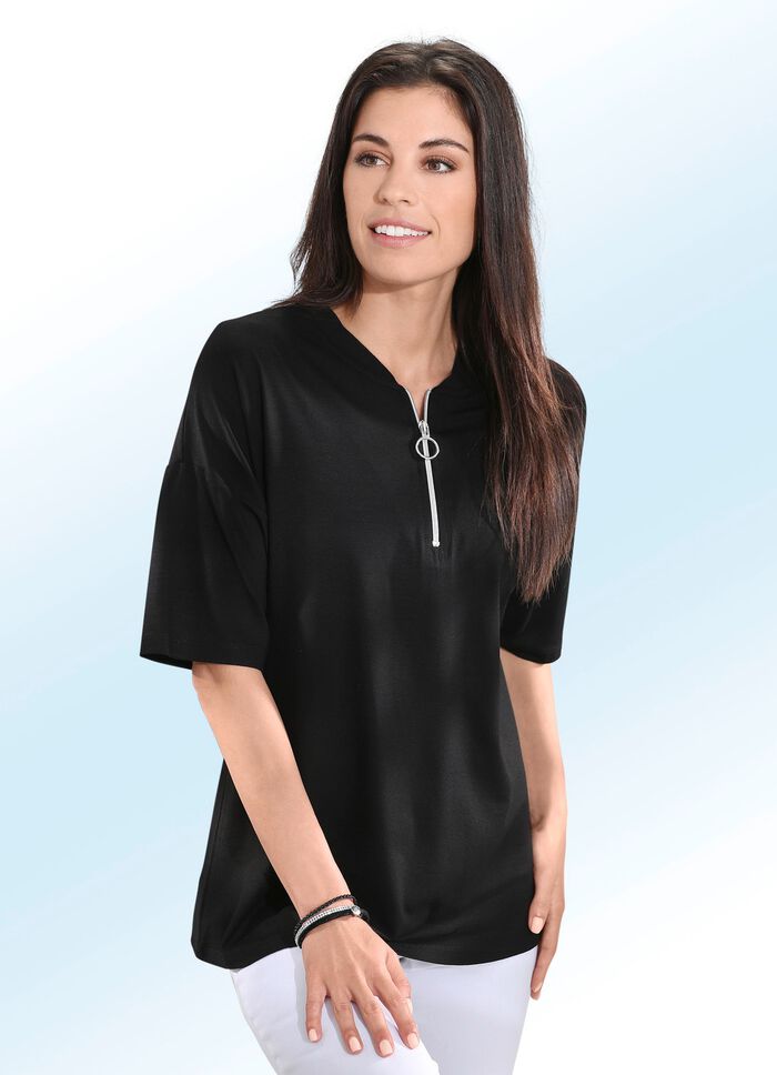 Shirt mit kurzem Rei&szlig;verschluss in 2 Farben 