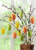 Ostereier mit fr&uuml;hlingshaftem Motiv, 12er-Set GELB-GR&Uuml;N-ORANGE