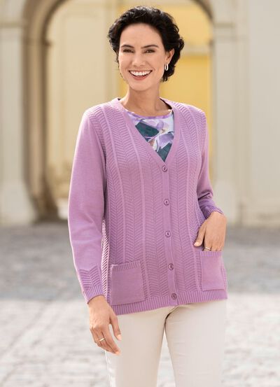 Strickjacke mit feinen Strukturstreifen 