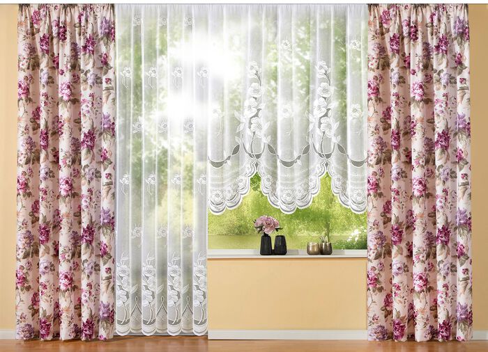 &Uuml;bergardine mit Blumendessin LILA