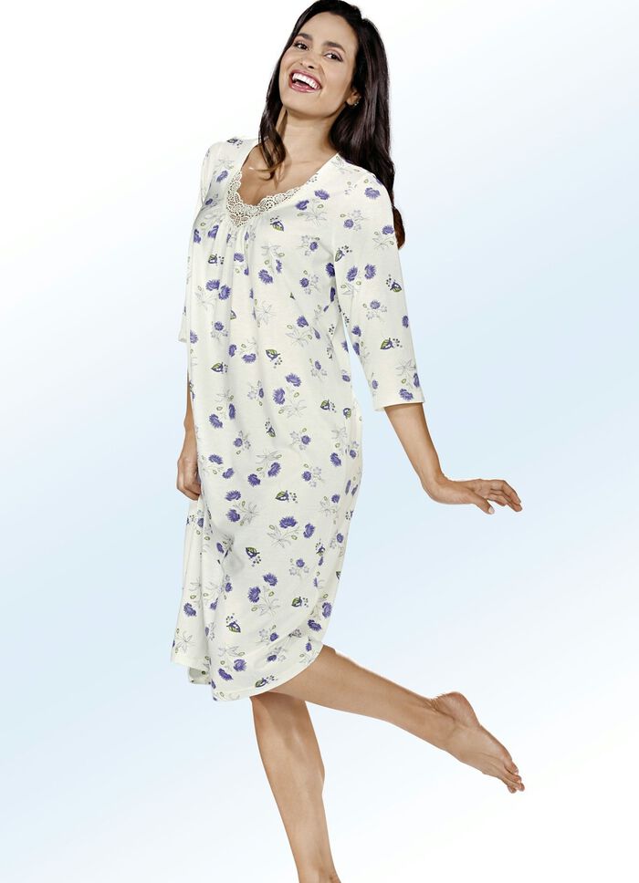 Dreierpack Nachthemden, 3/4-lange &Auml;rmel mit Spitze am Ausschnitt 