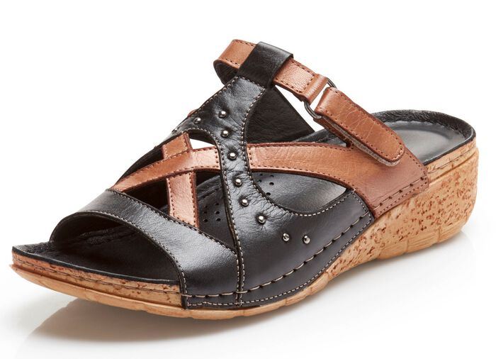 Gemini Pantolette mit Nietenzier SCHWARZ-COGNAC