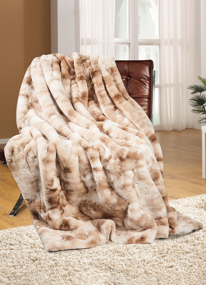 Felldecke aus naturgetreuem Webpelz BEIGE