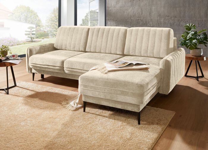 Polsterecke mit Bettfunktion und Bettkasten CREME