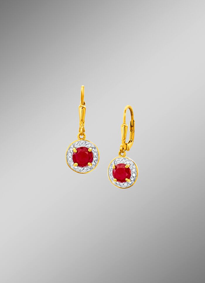 Vergoldete Ohrringe mit Rubin und Wei&szlig;topas 